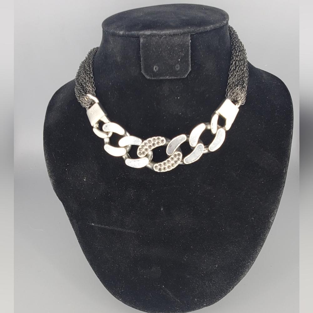 Express Gunmetal Silvertone Cuban Chain Link Necklace